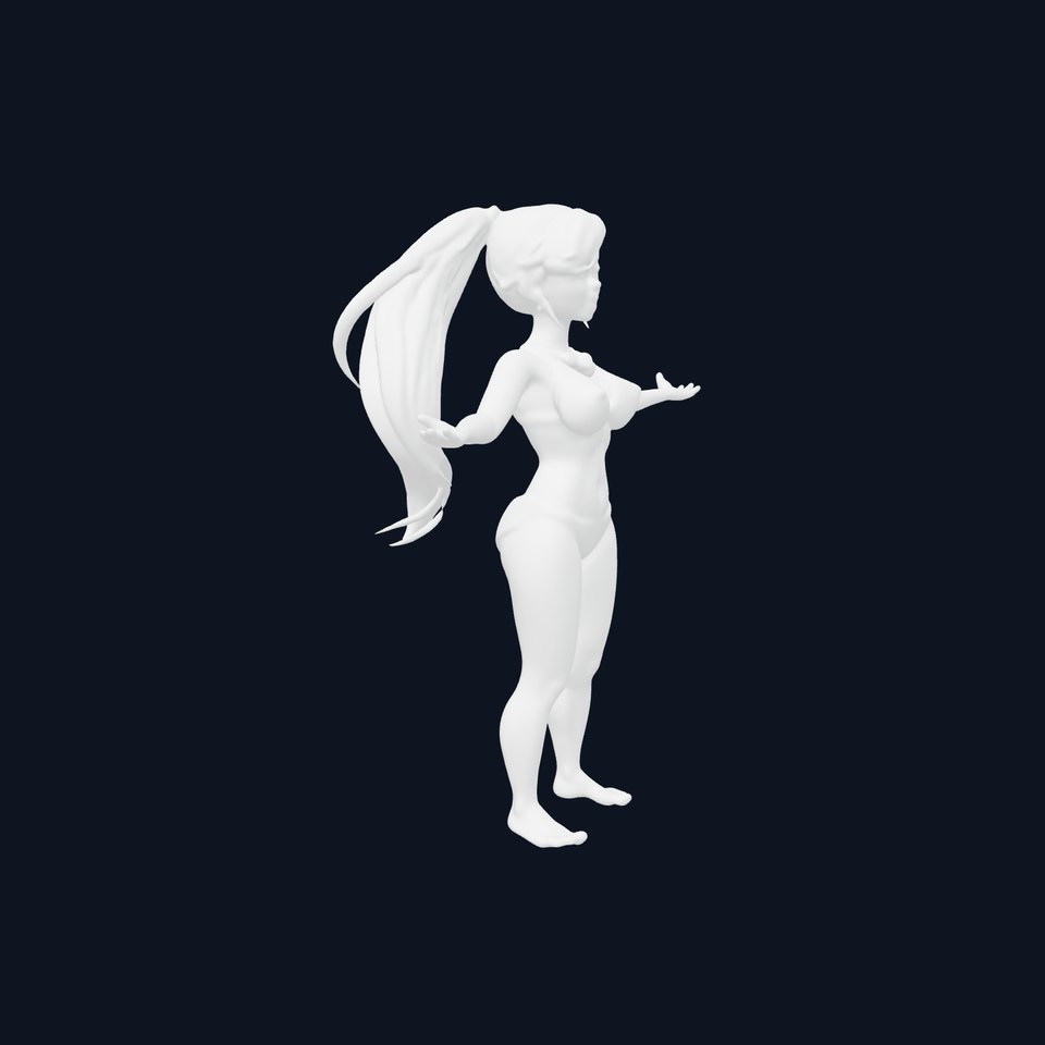 Animated D Female Character Model with Long Hair and Bikini Attire