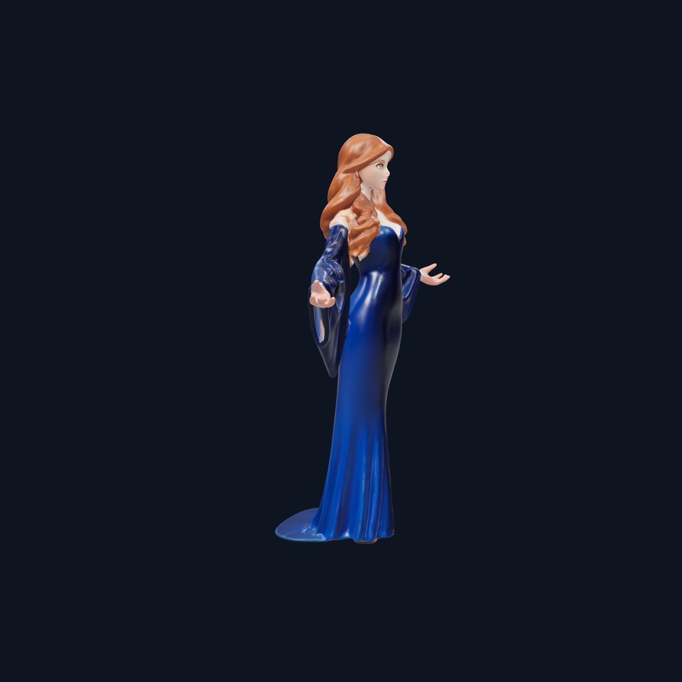 Elegant Female Character in Blue Gown  Detailed D Model