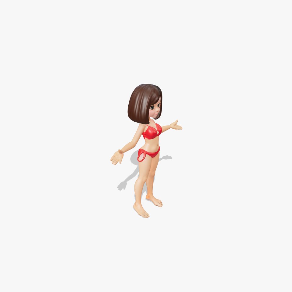 Stylized D Female Character in Red Bikini with PBR Textures