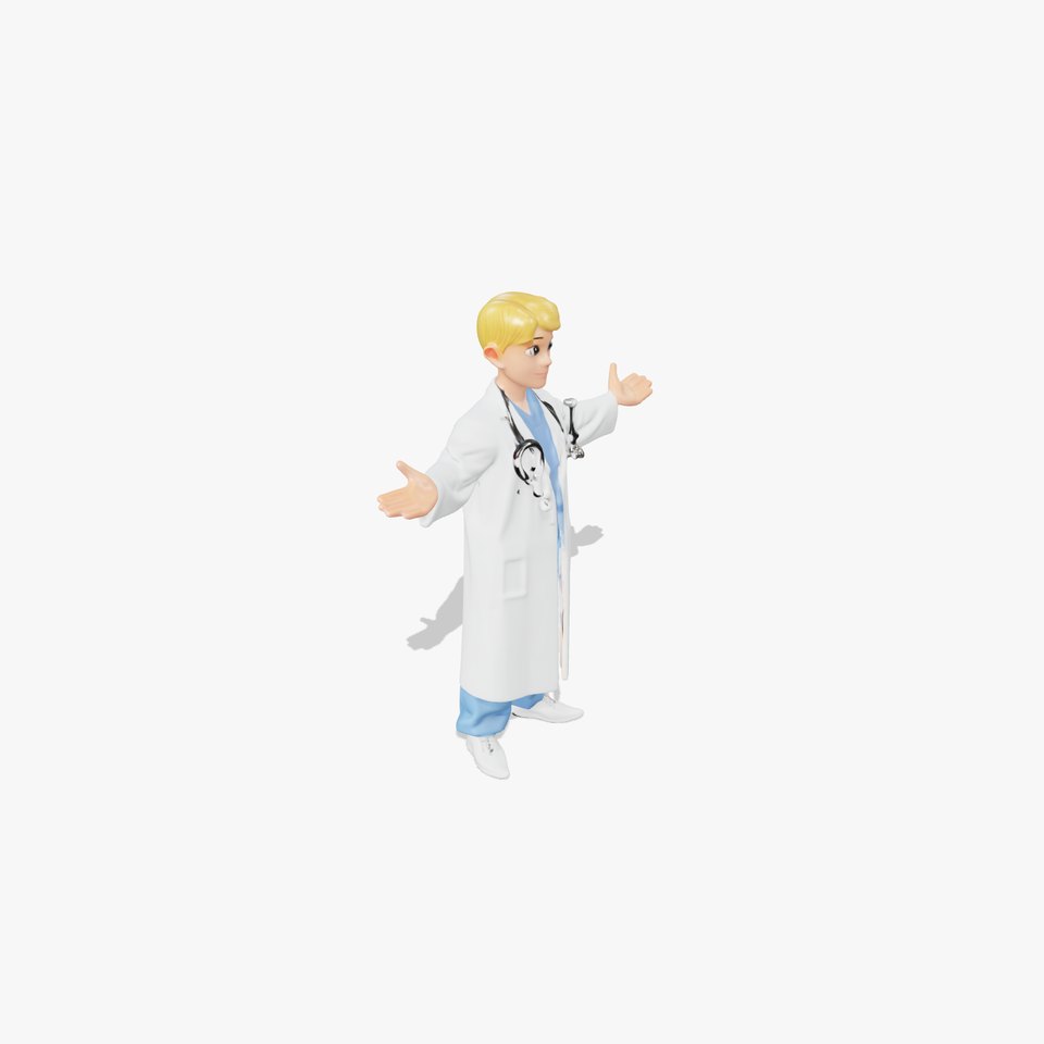 Stylized Young Doctor D Model in White Coat with Stethoscope