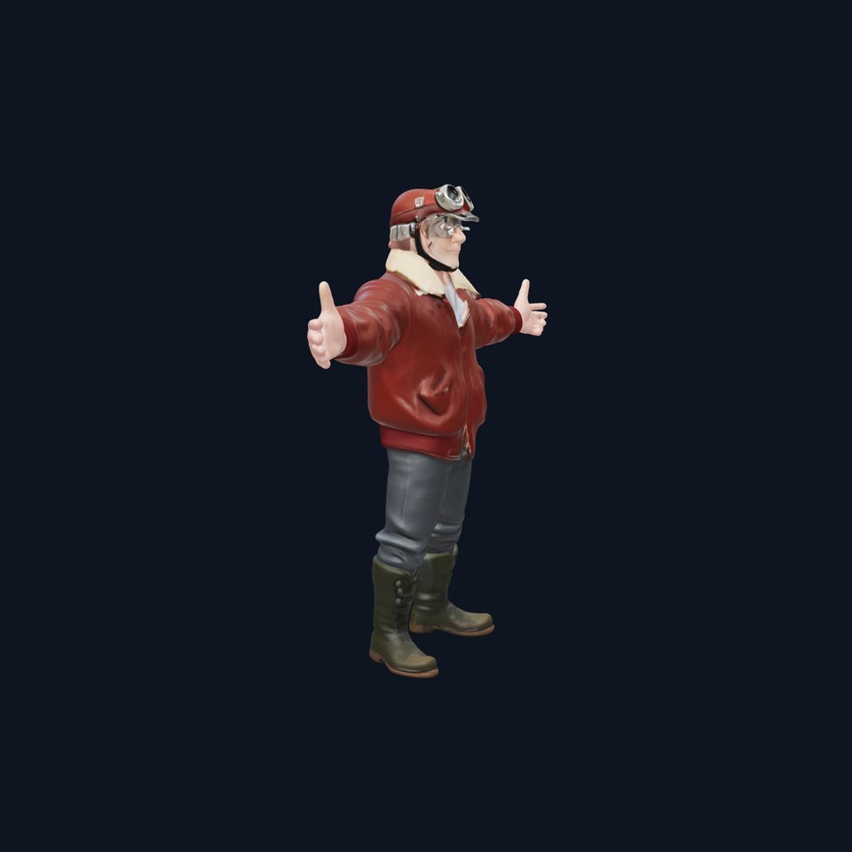 Pilot Character Model with Leather Jacket and Goggles