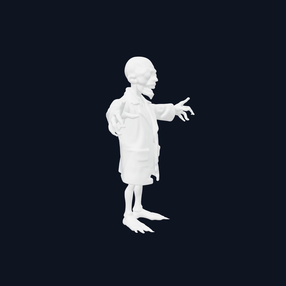 Zombie Scientist D Character Model with PBR Textures and Animations