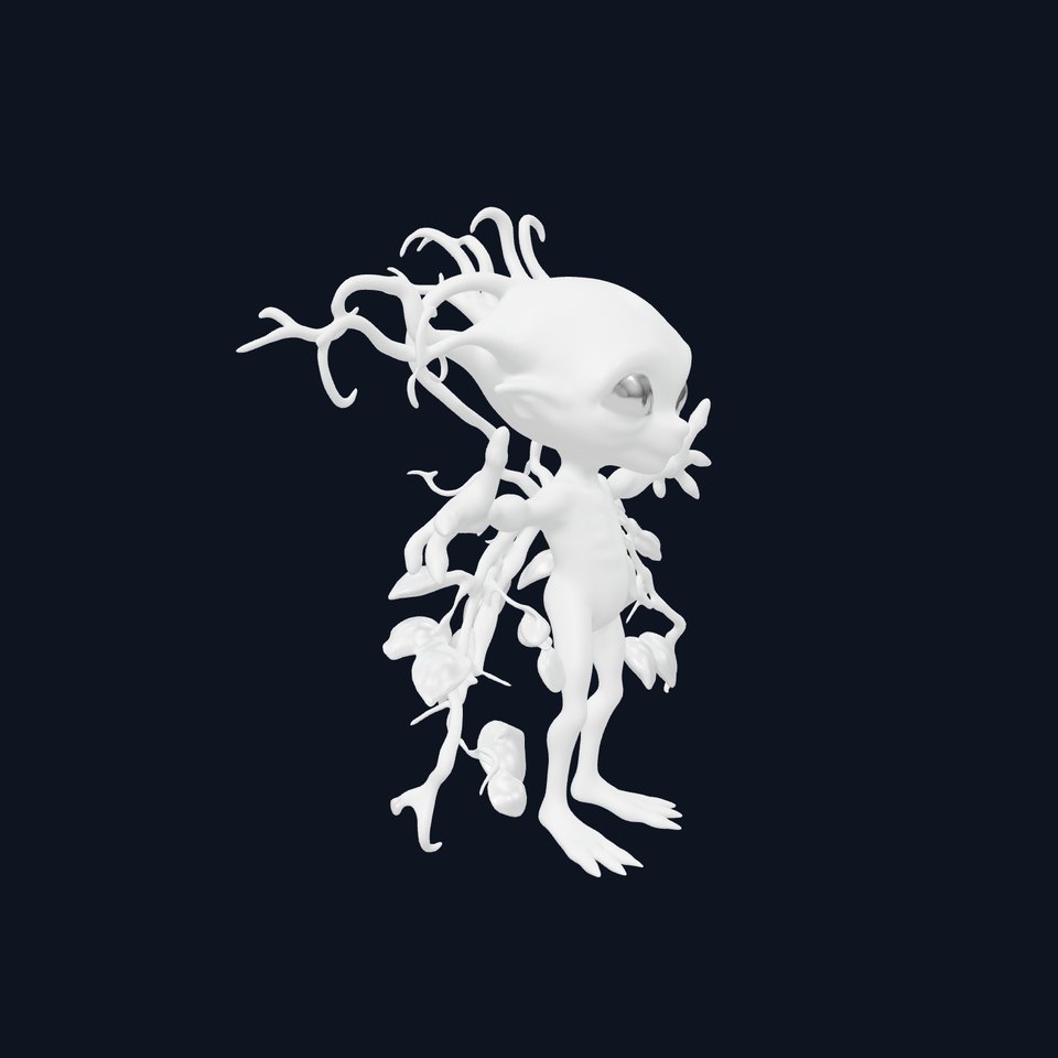 Leafy Sprite Creature with Twisting Vines and Large Eyes D Model
