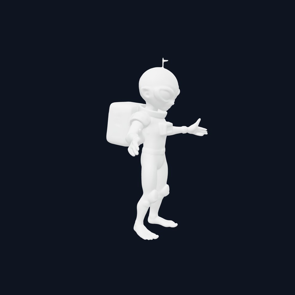 Green Alien Astronaut D Model with SciFi Space Suit and Big Eyes