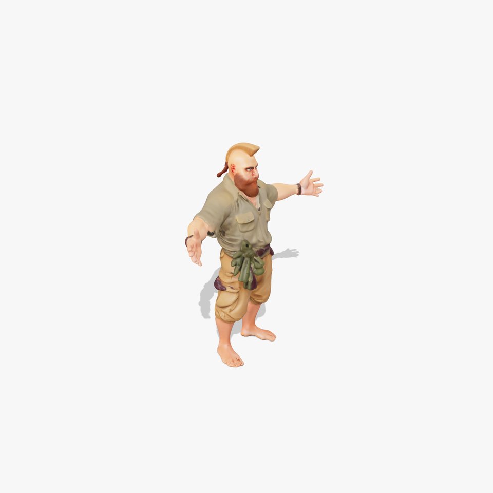 Strong Warrior D Character Model with Mohawk  Beard