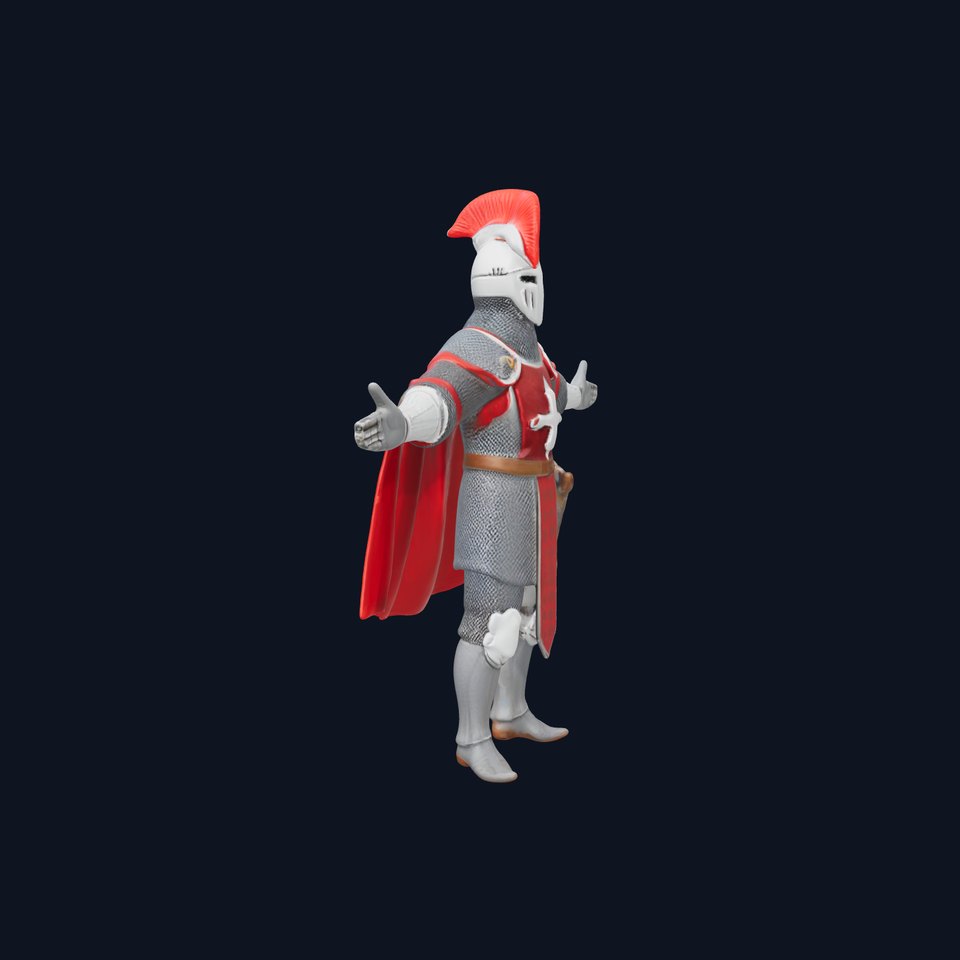 Medieval Knight with Red Cape and Battle Armor D Model