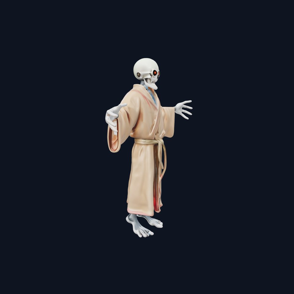 Skeleton Sorcerer with Robe and Glowing Eyes D Character Model