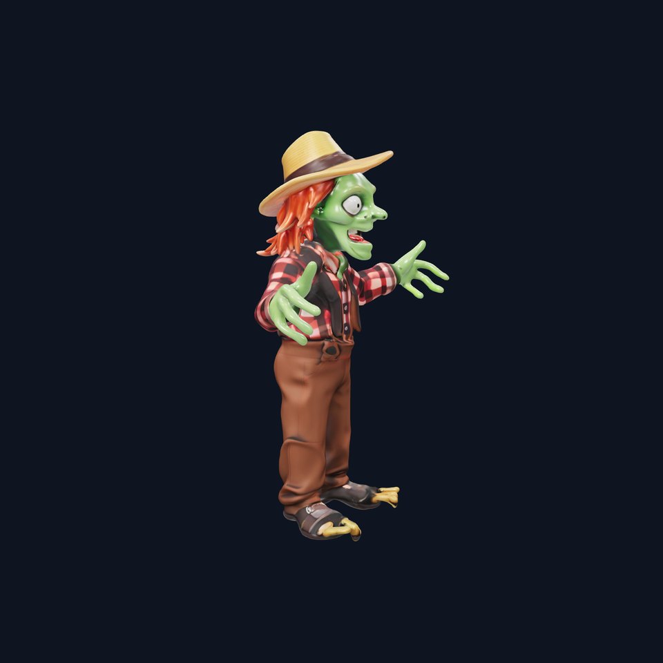 Zombie Farmer Character Model  Rigged for Animation and Gaming