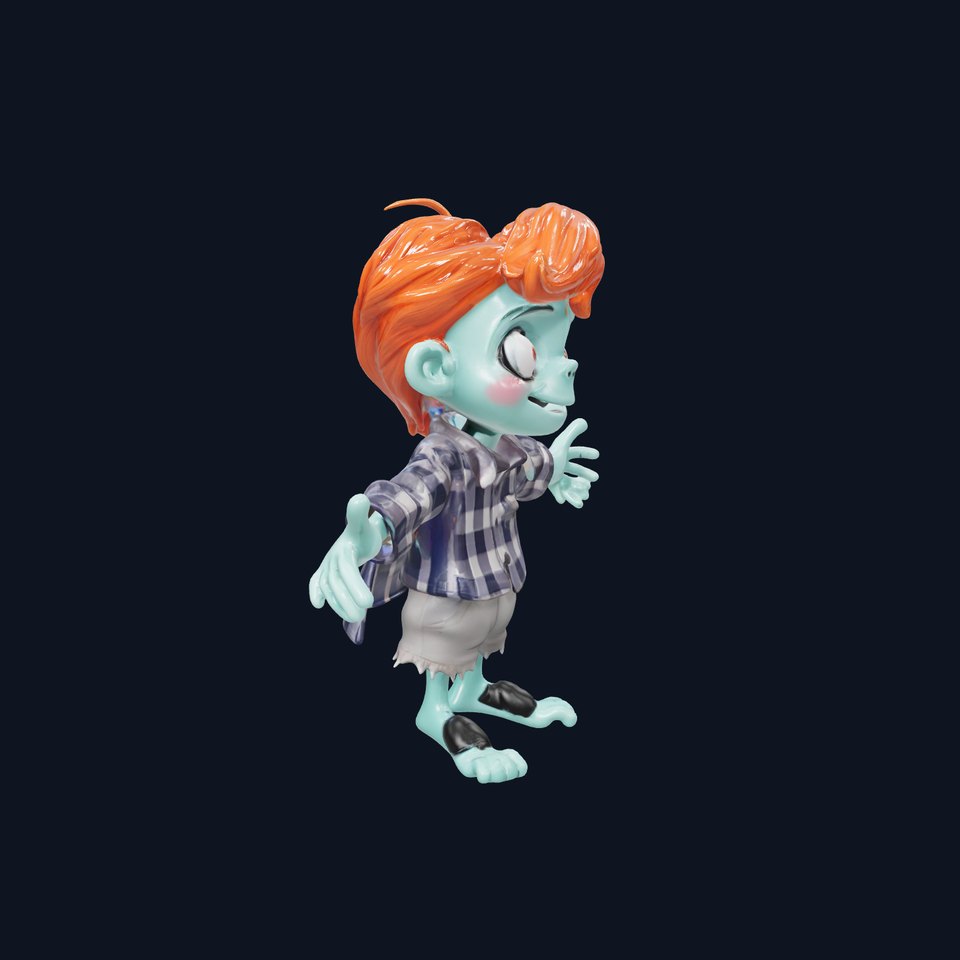 Cheerful Zombie Kid with Red Hair D Character Model