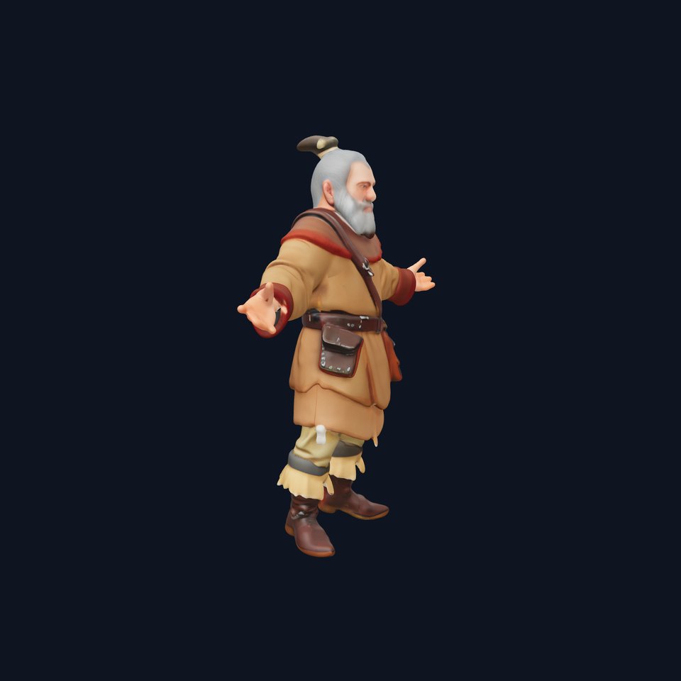 Elderly Medieval Wanderer with Beard and Rugged Attire D Model