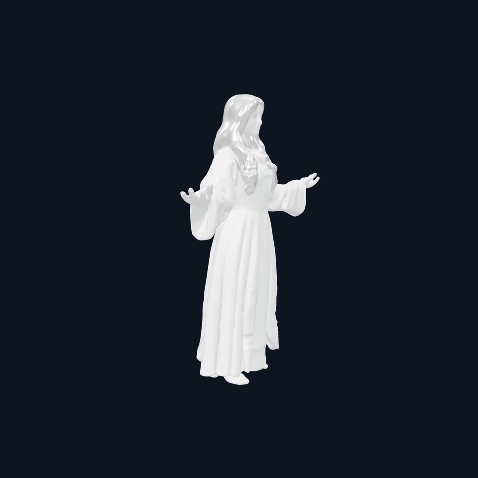Elegant Medieval Noblewoman D Character Model with Flowing Dress