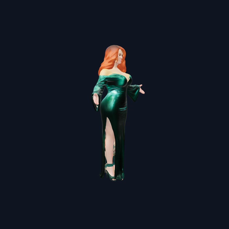 Elegant Redhead Woman in Green Gown D Character Model