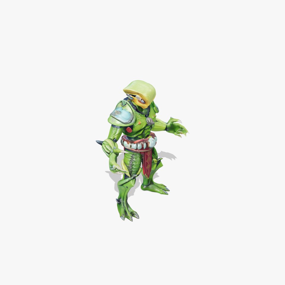Green Reptilian Warrior D Model with Armored Spikes