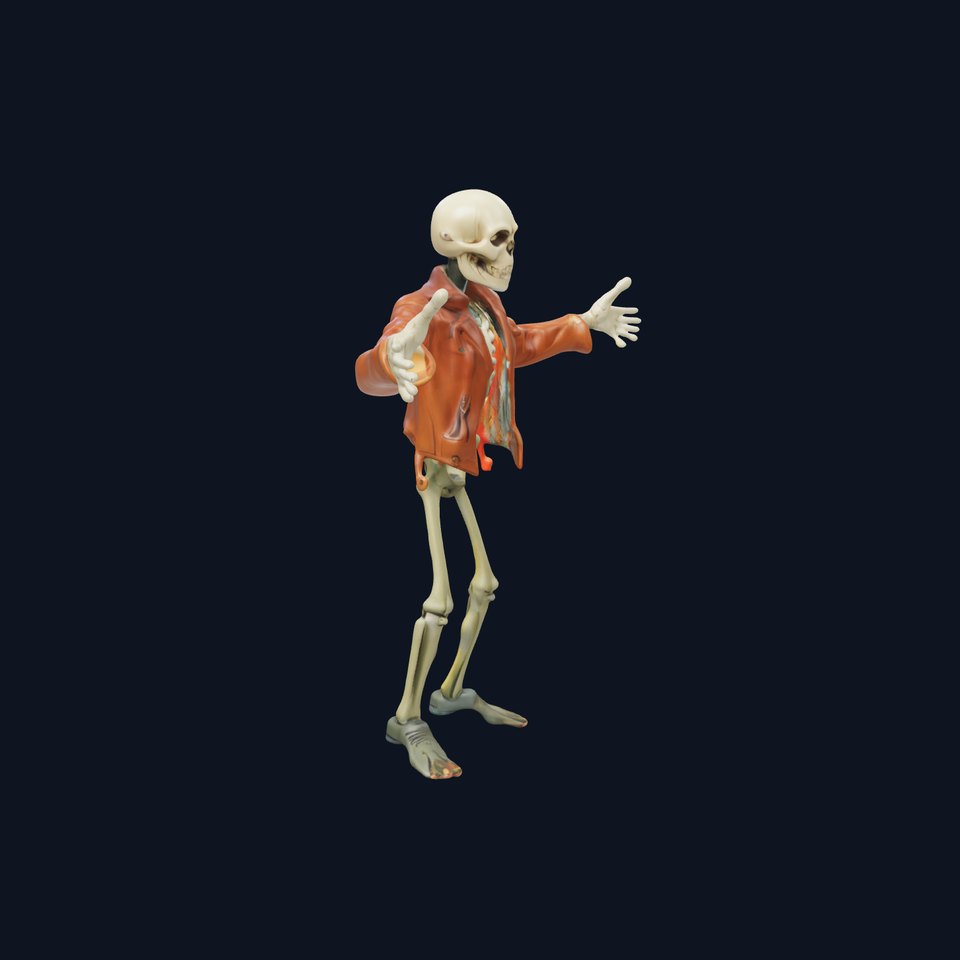 Stylish Skeleton Character in Leather Jacket for Games and Animations