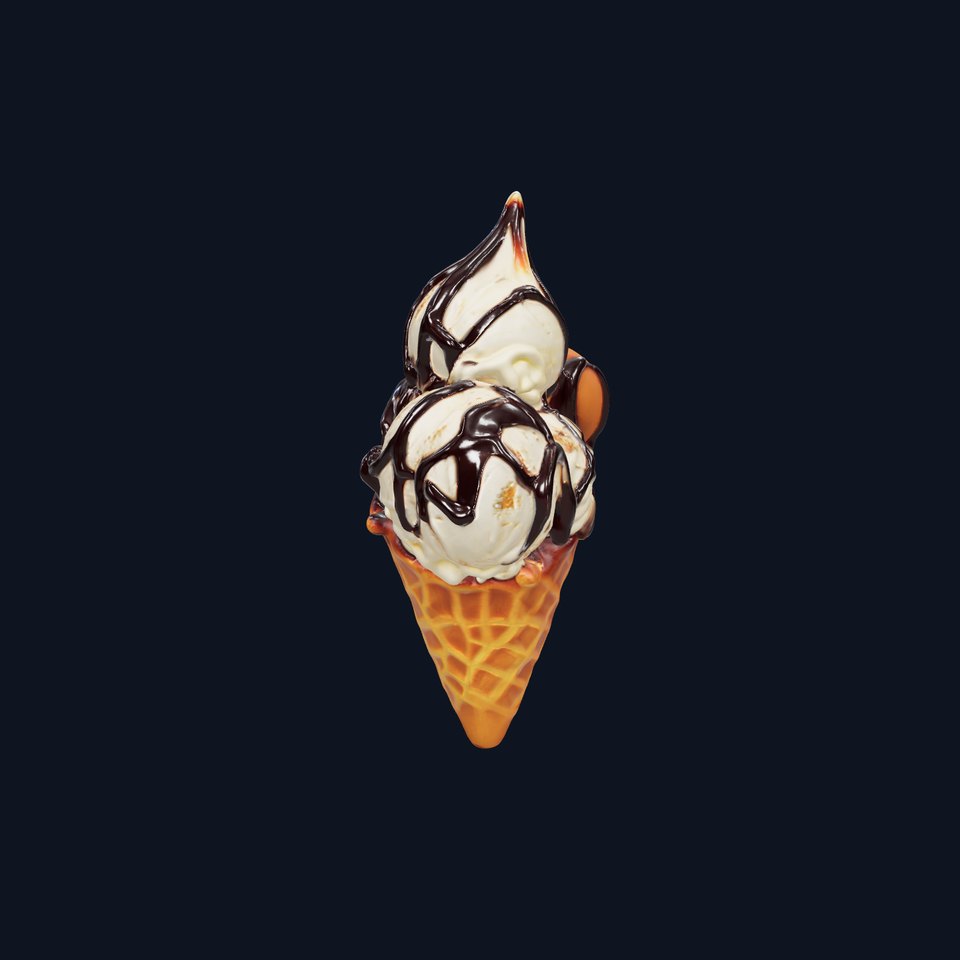 Triple Ice Cream Cone Model Pack with Drizzled Chocolate