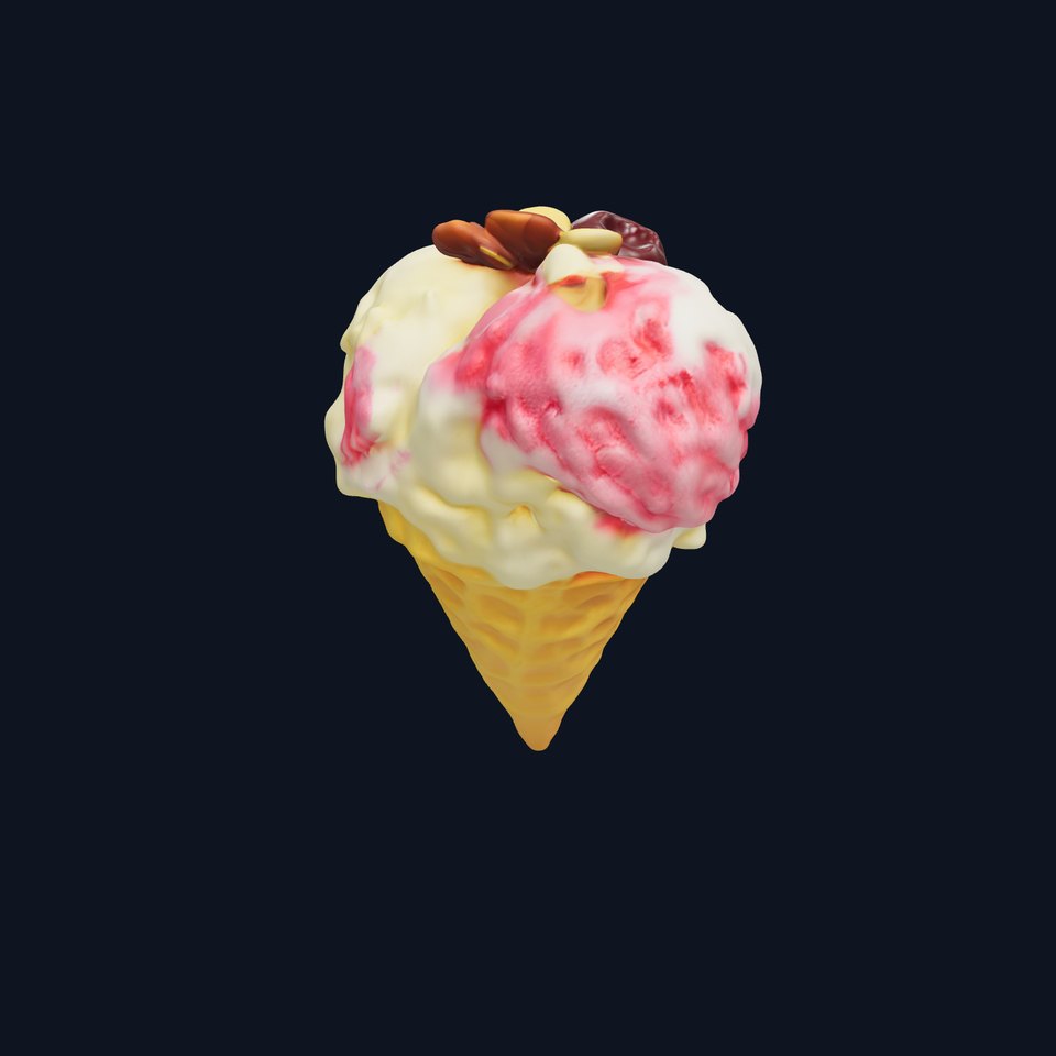 Ice Cream Cone with Cherry and Almonds Model Pack