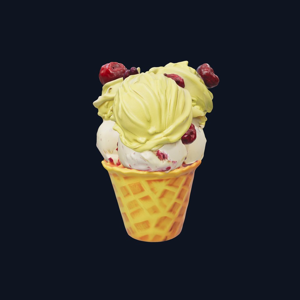 Ice Cream Cone with Raspberries D Model Pack