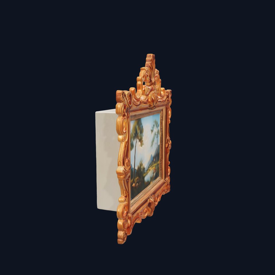 Ornate Gold Picture Frame with Landscape Painting D Model Pack