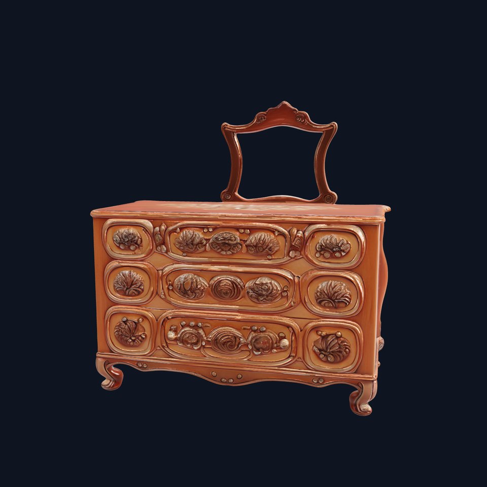 Antique Ornate Dresser with Mirror Model Pack