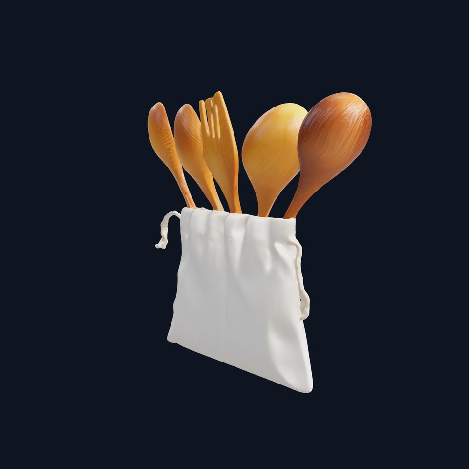 Bamboo Kitchen Utensils Model Pack