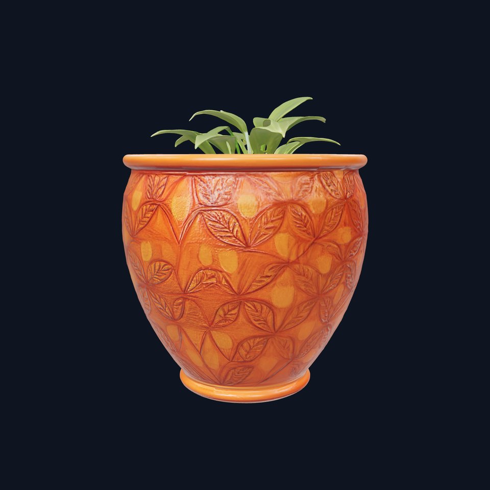 Ornamental Plant Pot with Leaf Design Model Pack