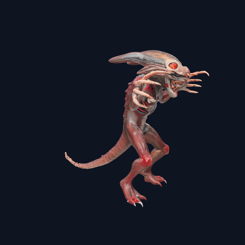 Ferocious Alien Creature with Red Eyes and Sharp Claws D Model