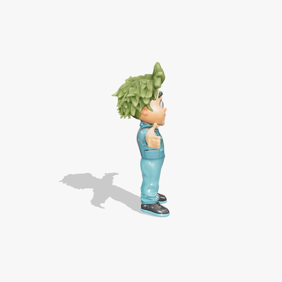 Playful GreenHaired Kid Character in Blue Jumpsuit for D Animations