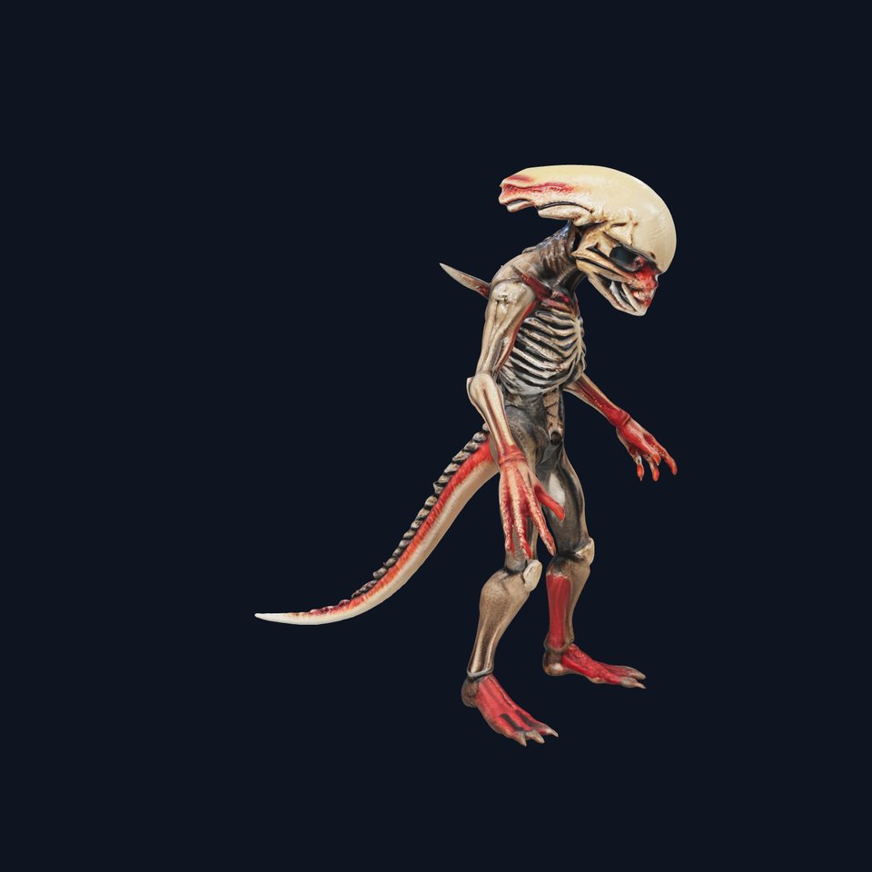 Alien Skeletal Monster D Model with Detailed PBR Textures