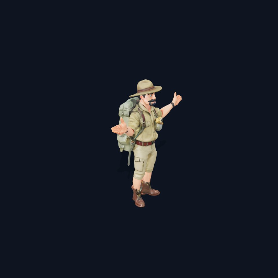 Explorer Character D Model with Safari Outfit and Backpack
