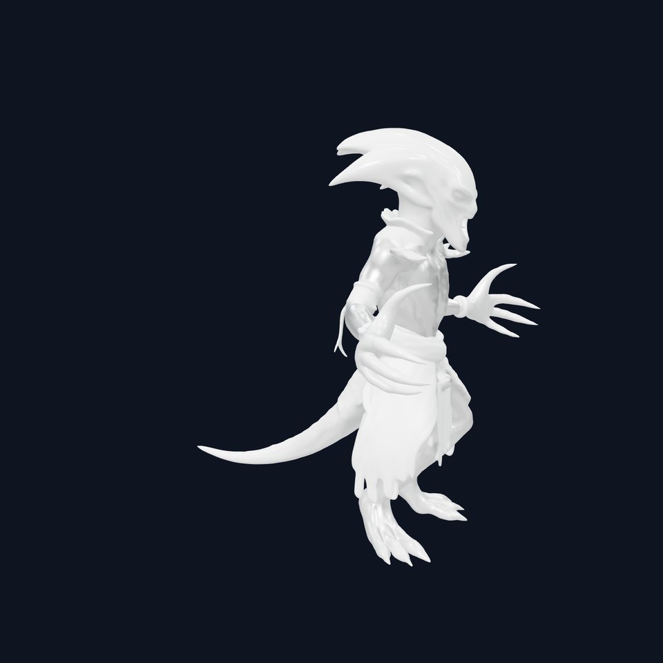 Aquatic Alien Warrior D Model with Glowing Green Eyes and Tribal Armor