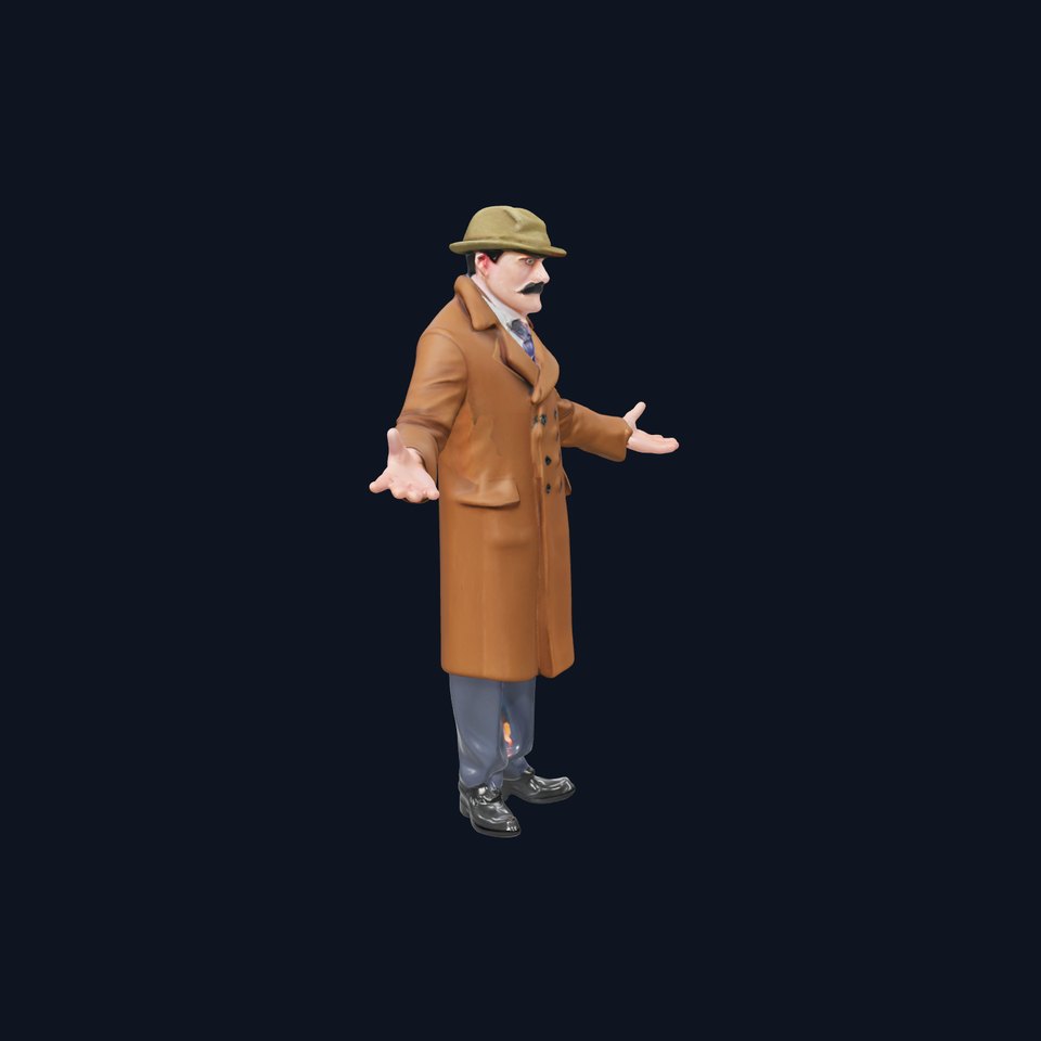 Detective Brown Coat Character  Low Mid and High Poly D Model