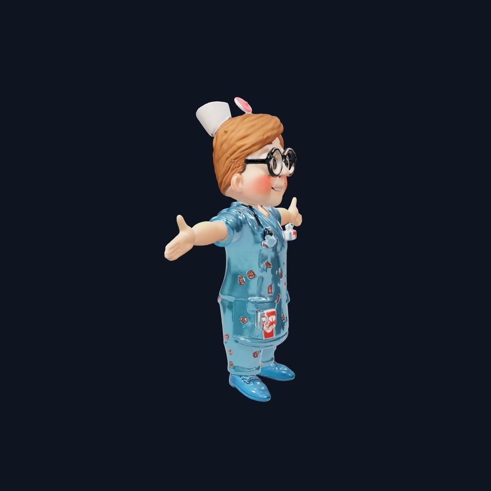 Cheerful Nurse D Character Model with Rigged Animations