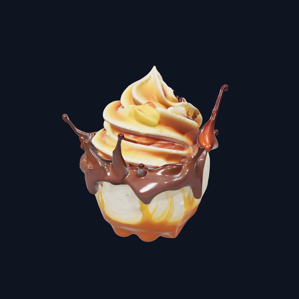 Delicious Swirl Chocolate Ice Cream with Splash Model Pack