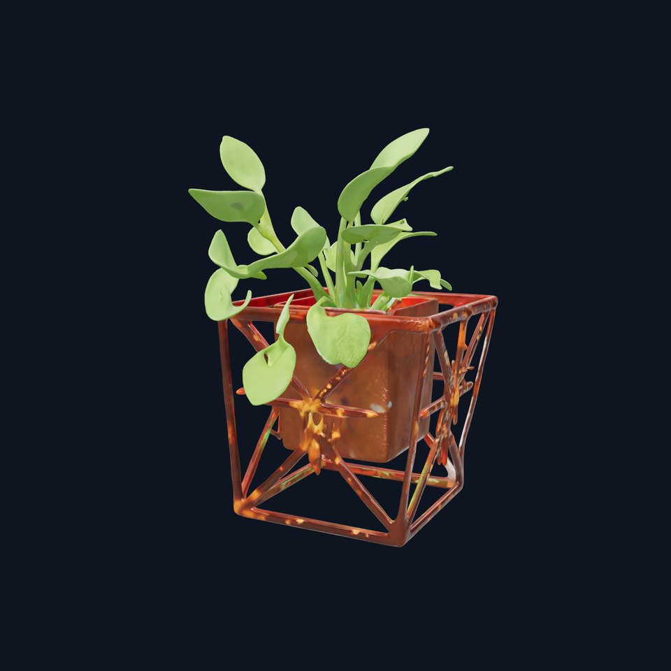 Rustic Geometric Plant Pot with Metal Frame Model Pack