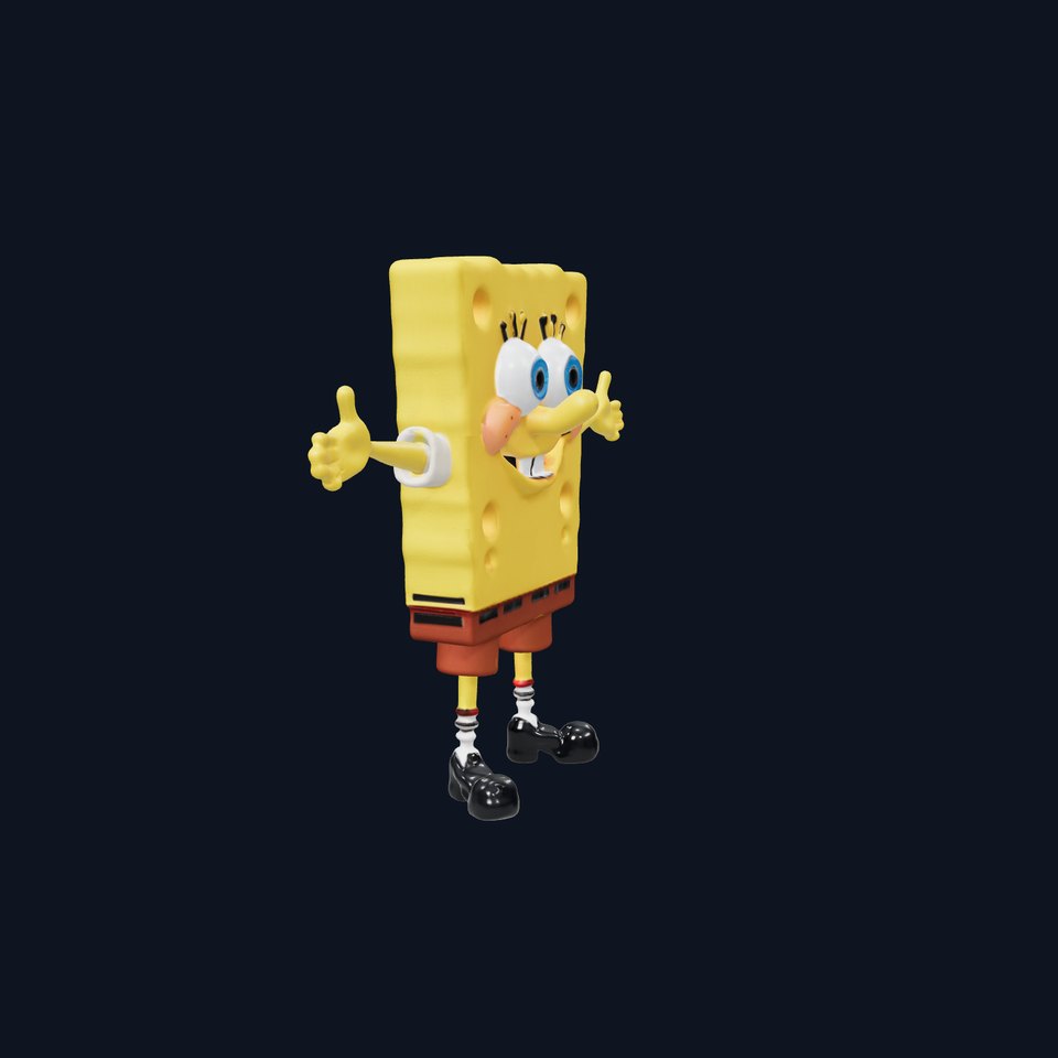 D Model Cheerful Square Character with Shorts and Shoes