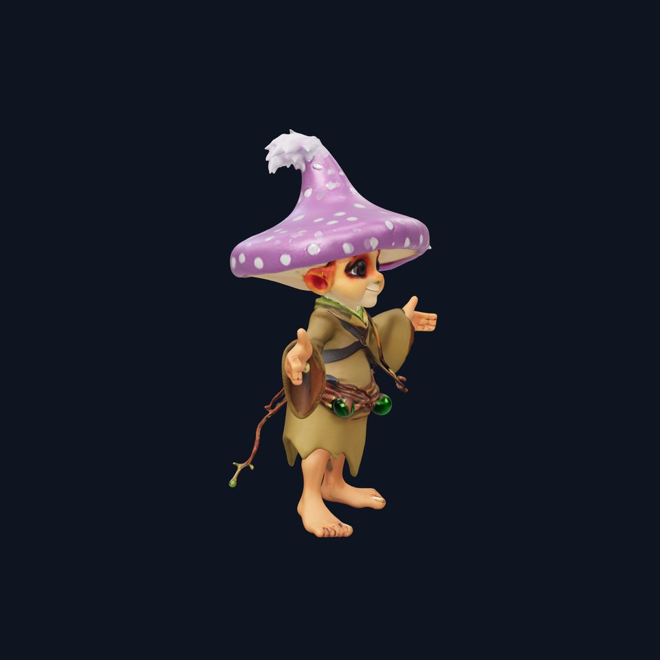 Mushroom Elf Character Model Rigged and Animated