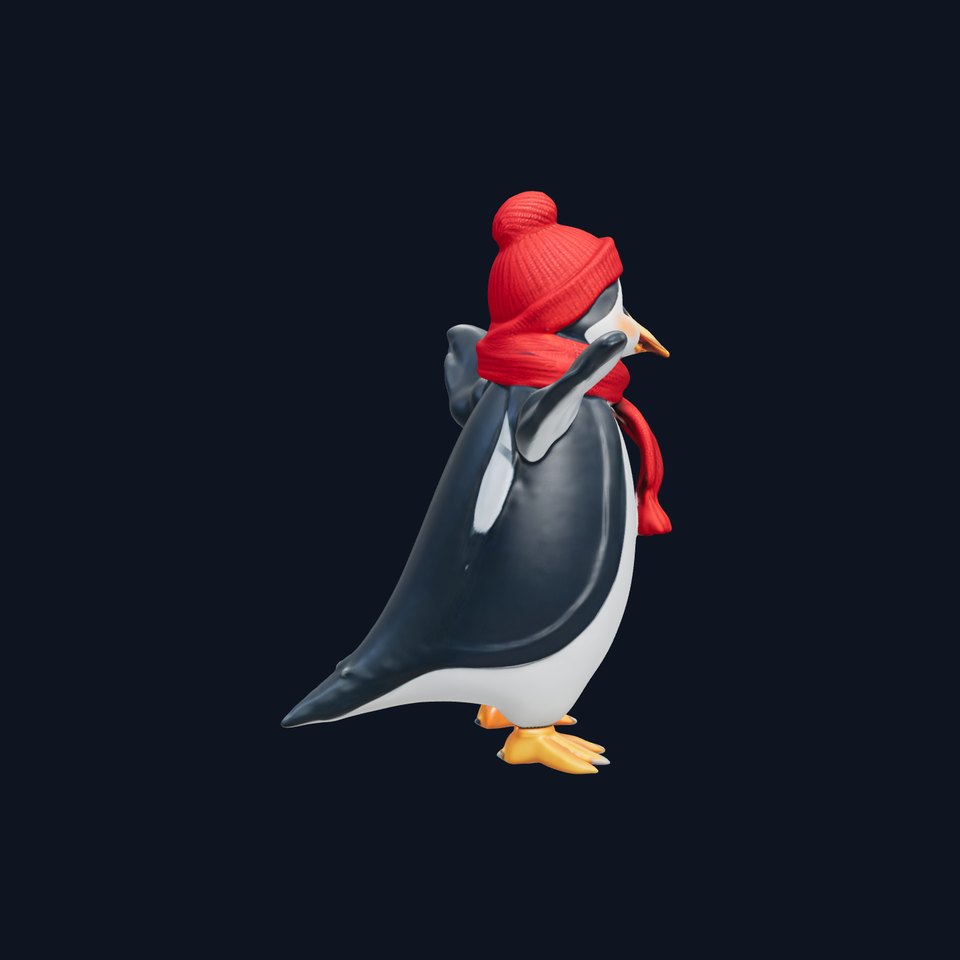 Charming Penguin Character Rigged and Animated with Winter Accessories