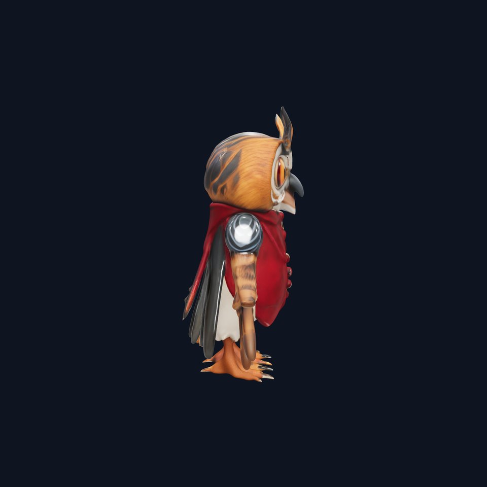 Wise Owl Character Model Rigged and Animated with Textured Details