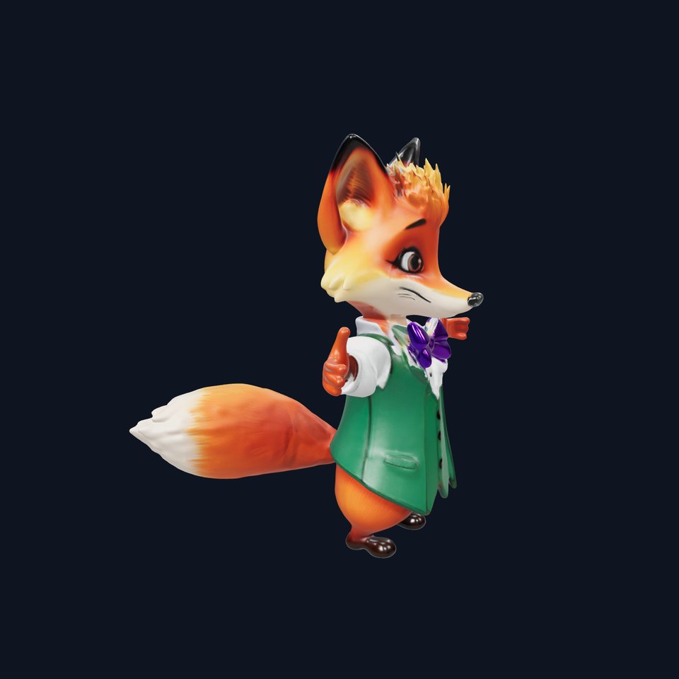 Charming Fox Butler Character Model Rigged and Animated