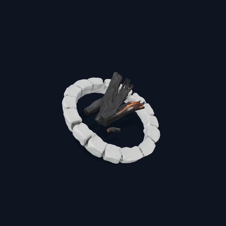 Outdoor Campfire Ring with Charred Logs Model Pack