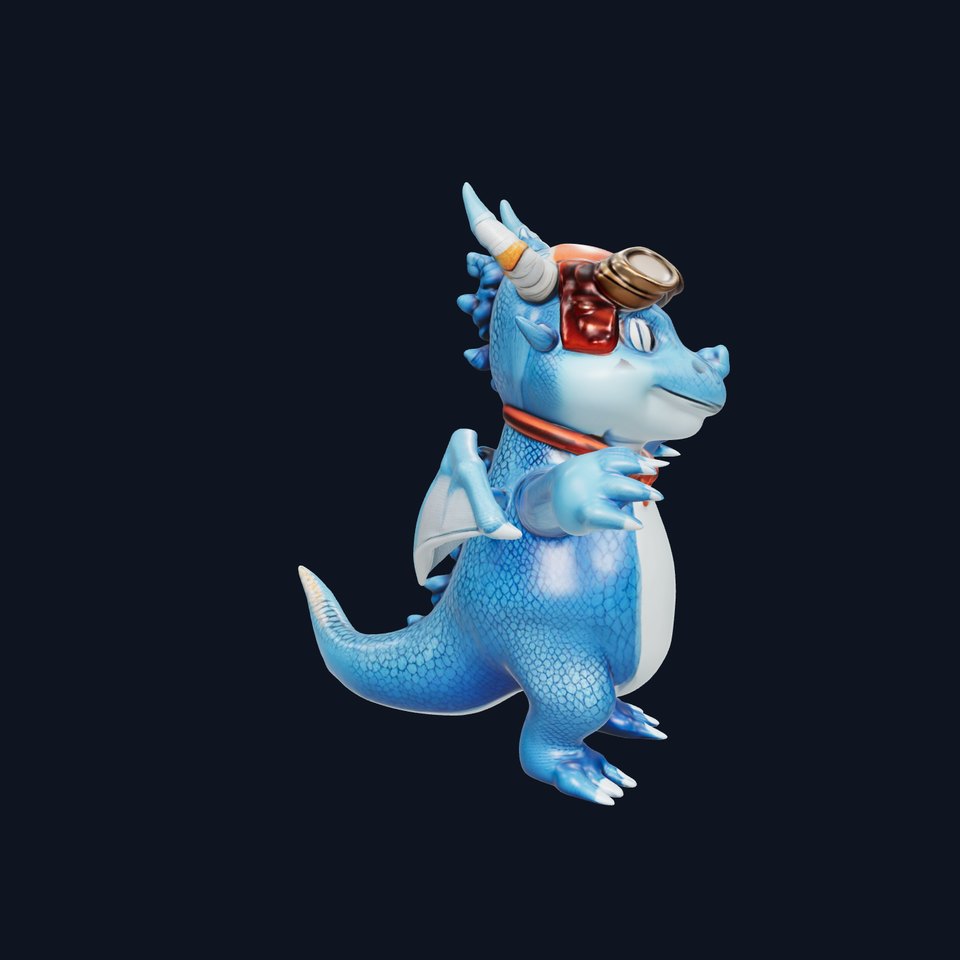 Blue Baby Dragon Rigged and Animated Character Model for Games and VR