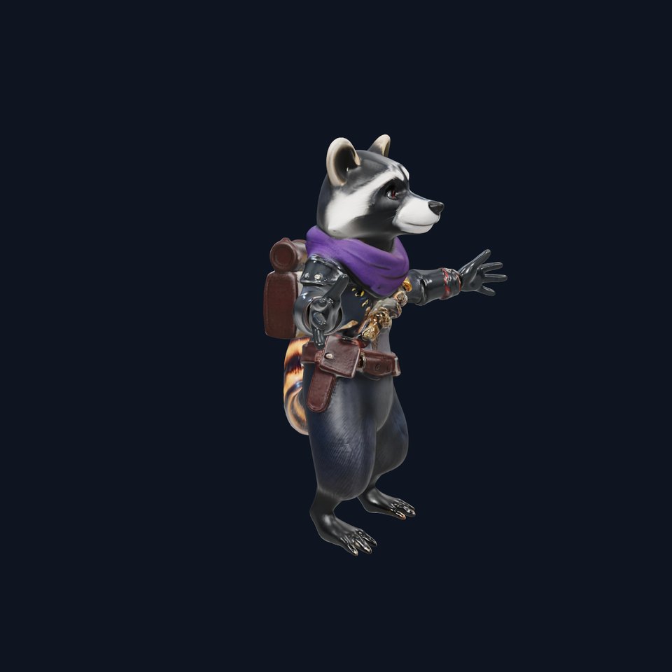 Rigged and Animated Adventurous Raccoon Character D Model