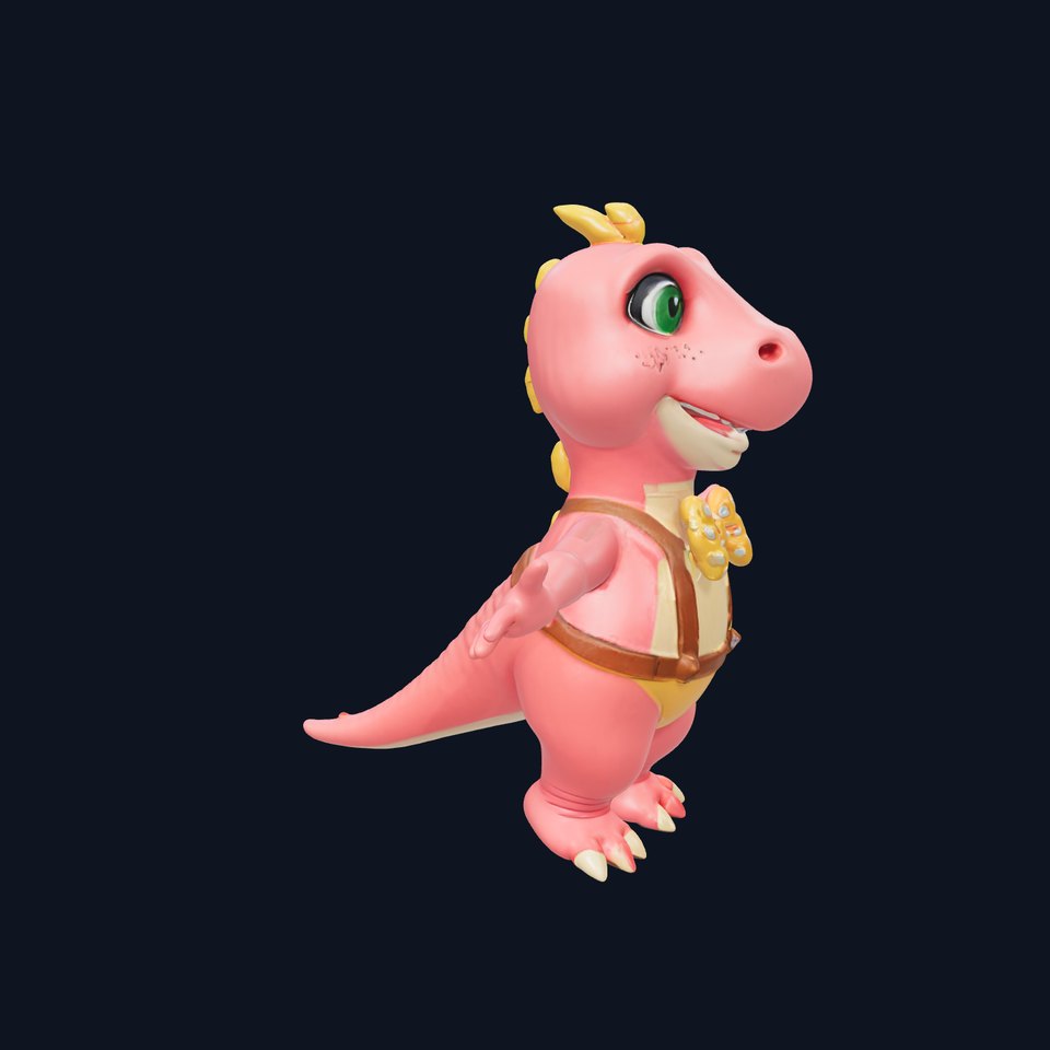 Cute Pink Dinosaur with Bowtie Rigged and Animated Model