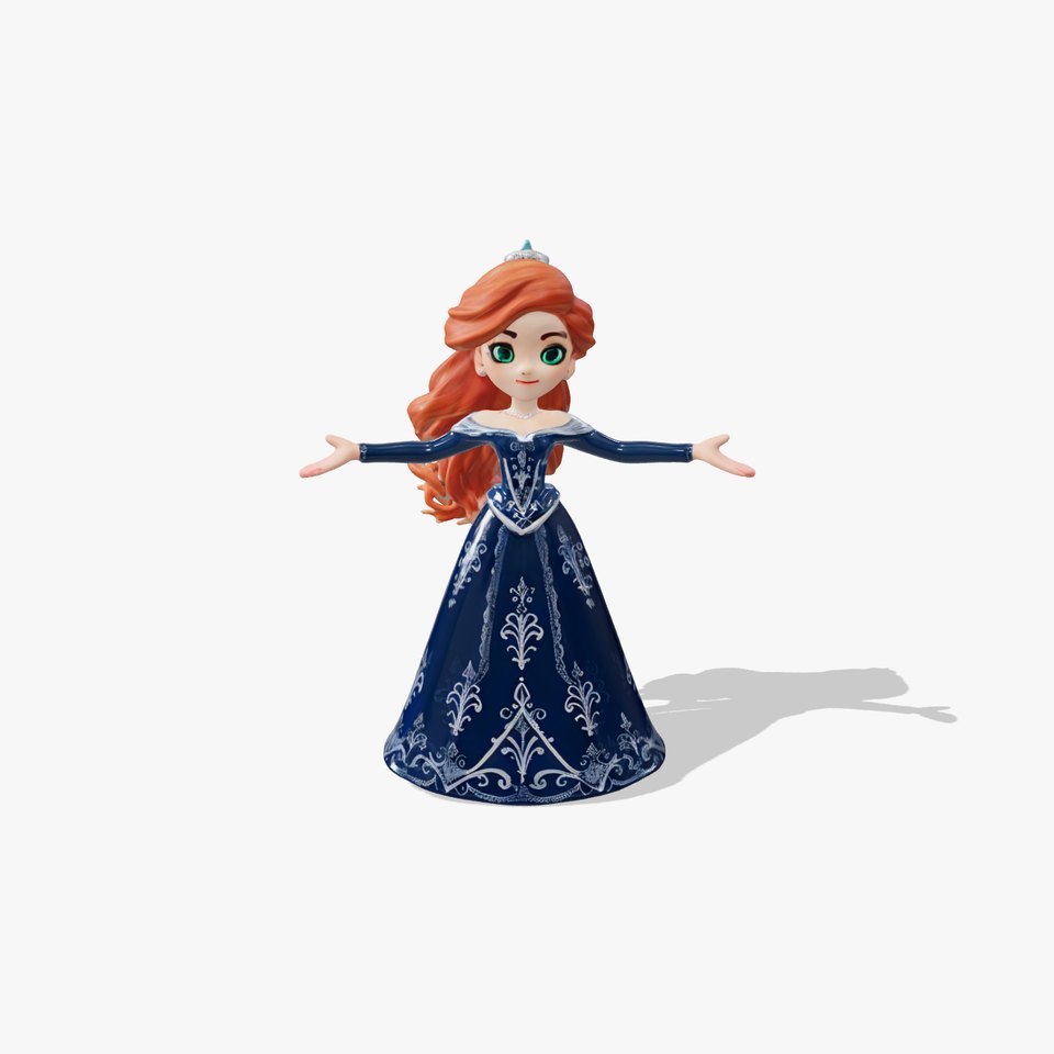 Enchanted Princess with Red Hair in Royal Dress  Rigged and Animated