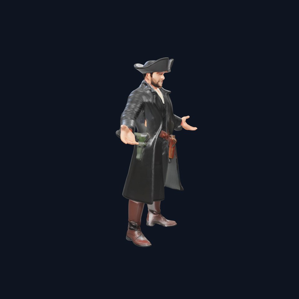 Colonial Pirate D Character Model  Rigged and Animated