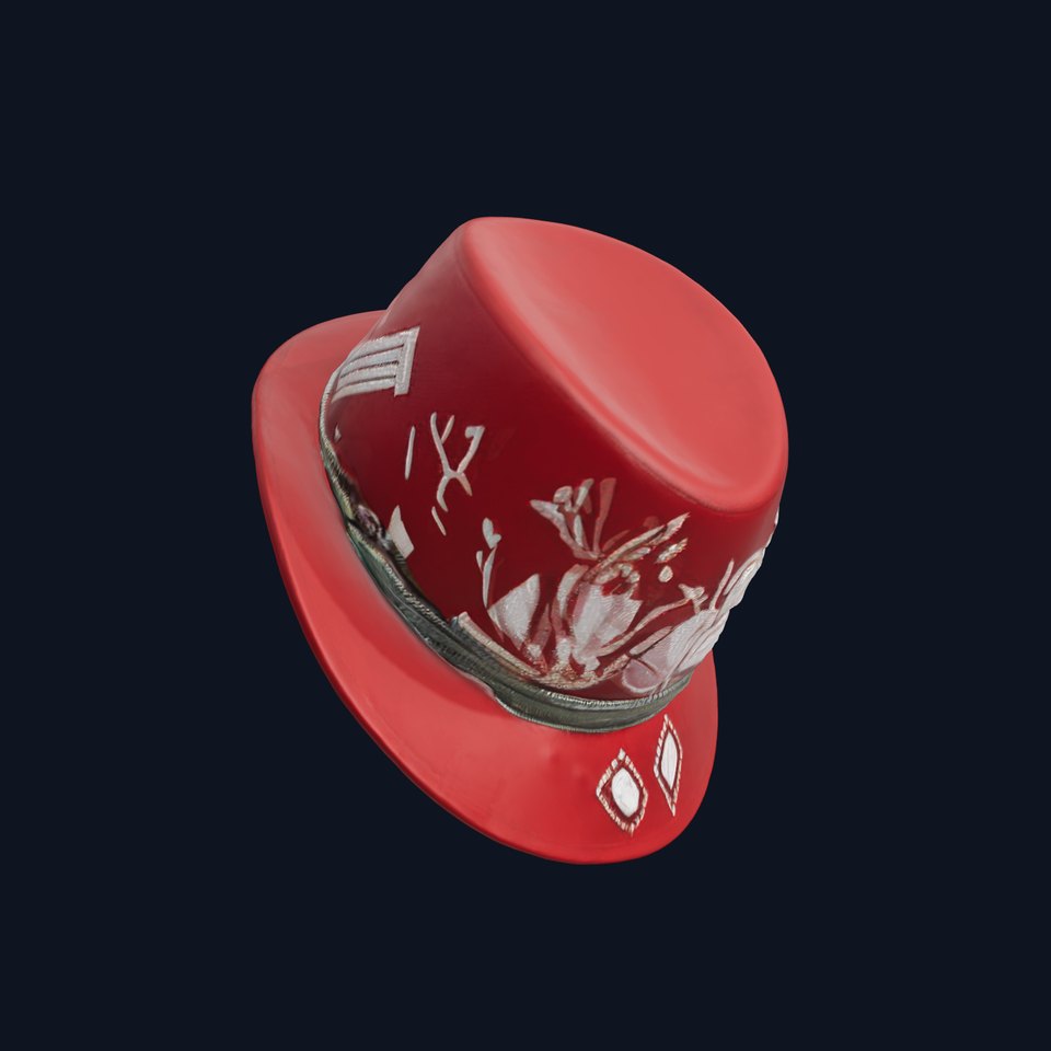 Red Fedora Hat with Decorative Patterns Model Pack
