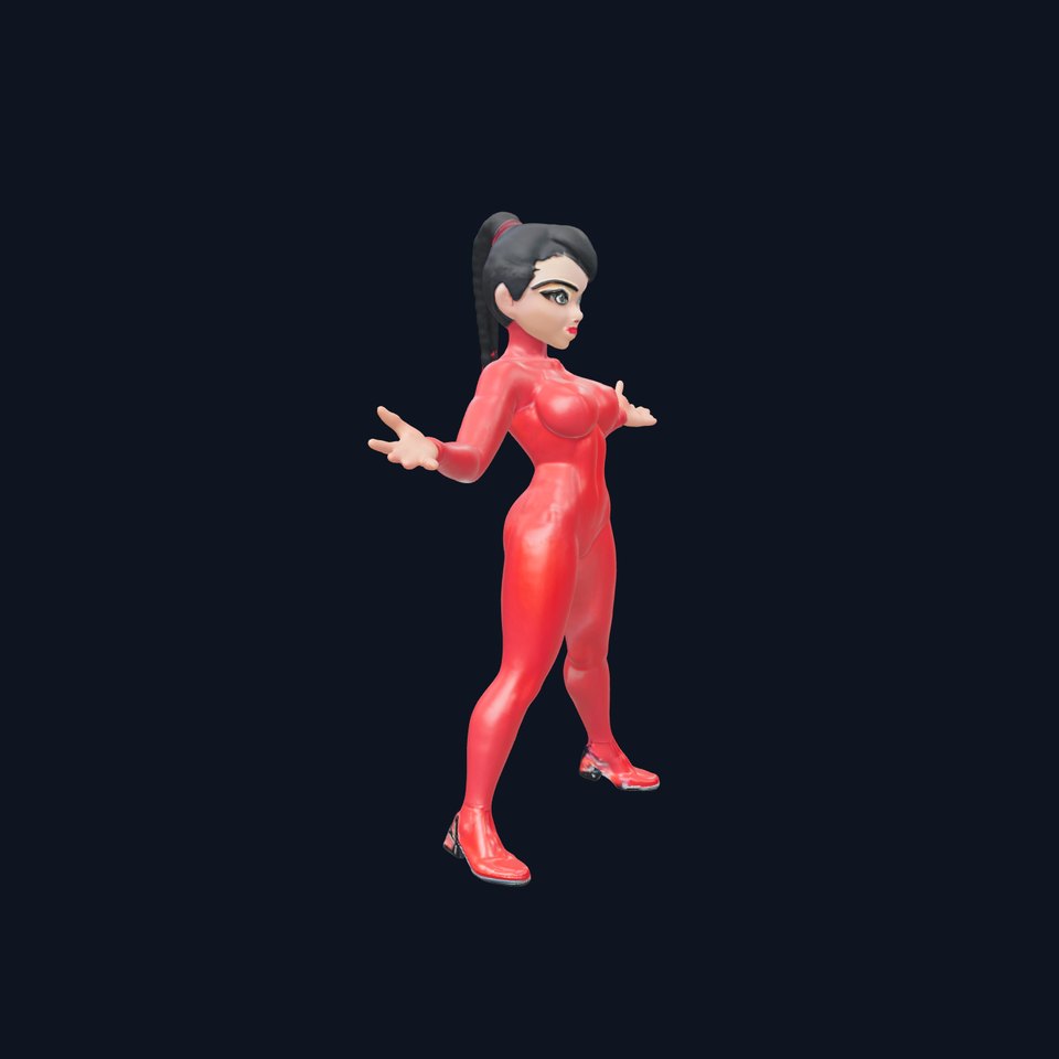 Red Suit Heroine Rigged and Animated Character Model