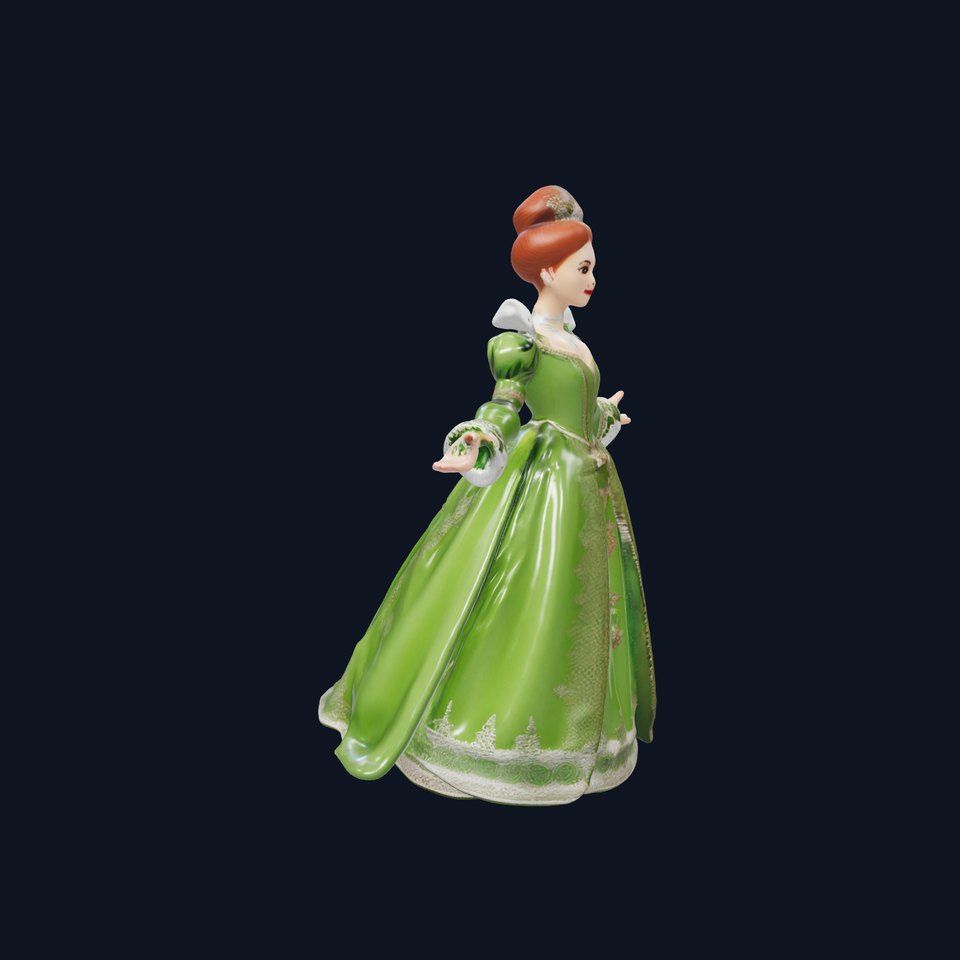 Elegant Queen Character Model in Green Dress Rigged and Animated
