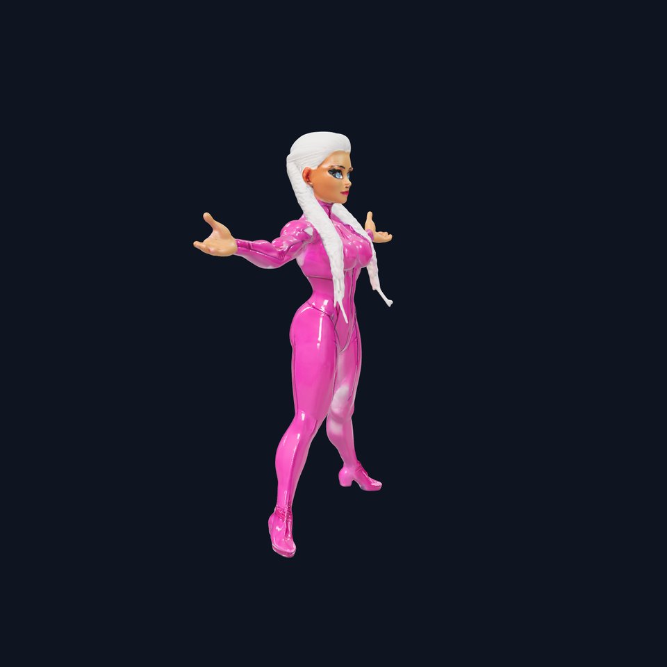Pink Latex Futuristic Heroine  Rigged and Animated