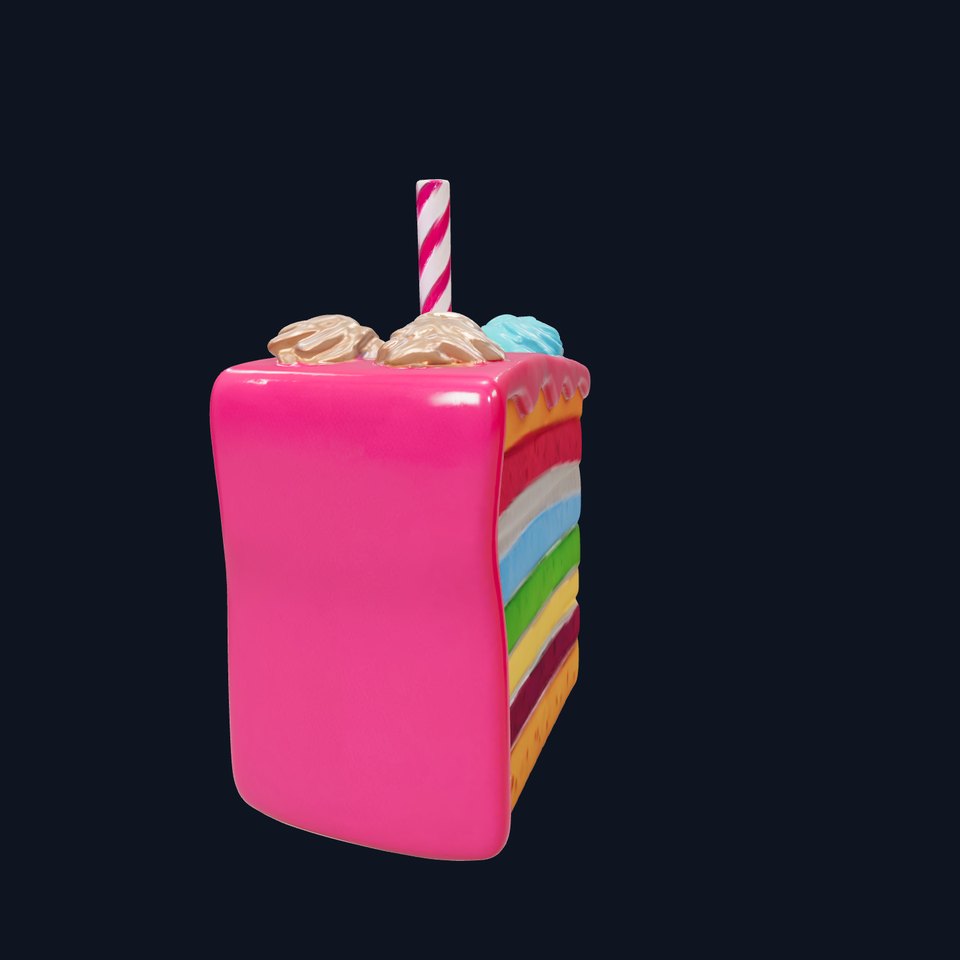 Rainbow Cake Slice with Candle Model Pack